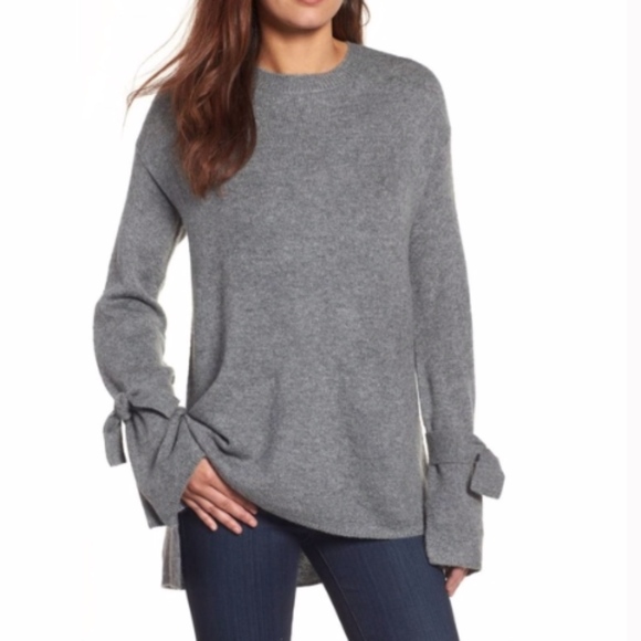 Halogen Sweaters - Halogen Gray Tie Bell Sleeve Hi-Lo Sweater XS